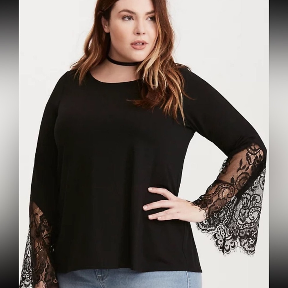 Torrid Black Lace Sleeve Blouse